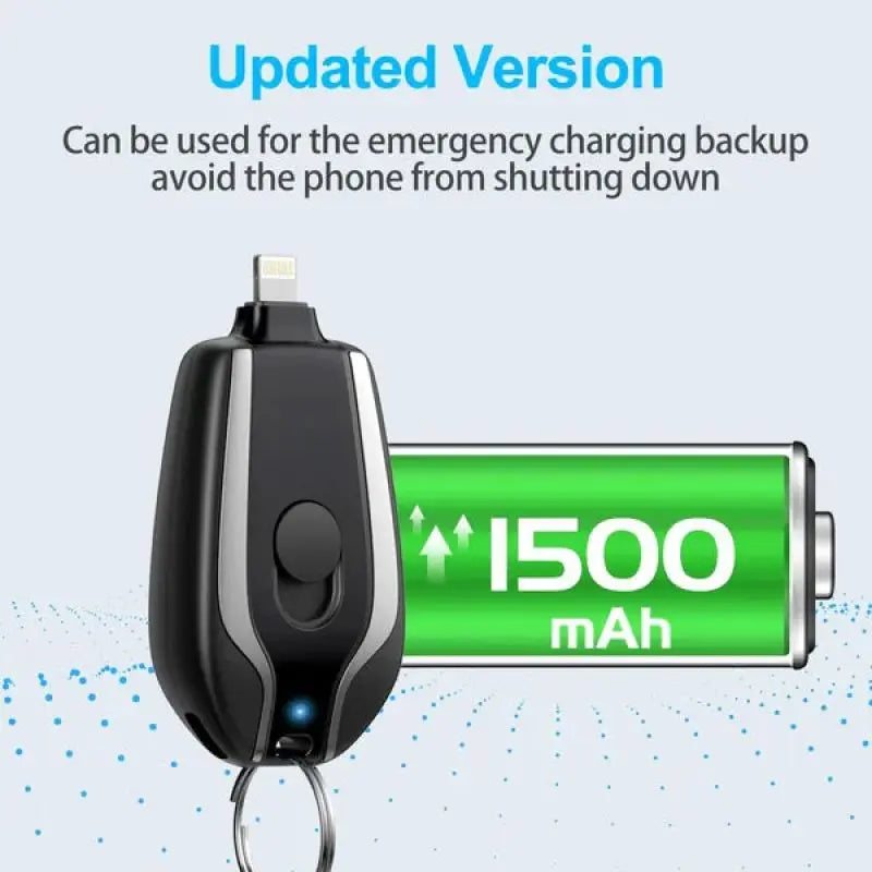 1500mAh Mini Power Emergency Pod Keychain Charger With Type-C Ultra-Compact Mini Battery Pack Fast Charging Backup Power Bank