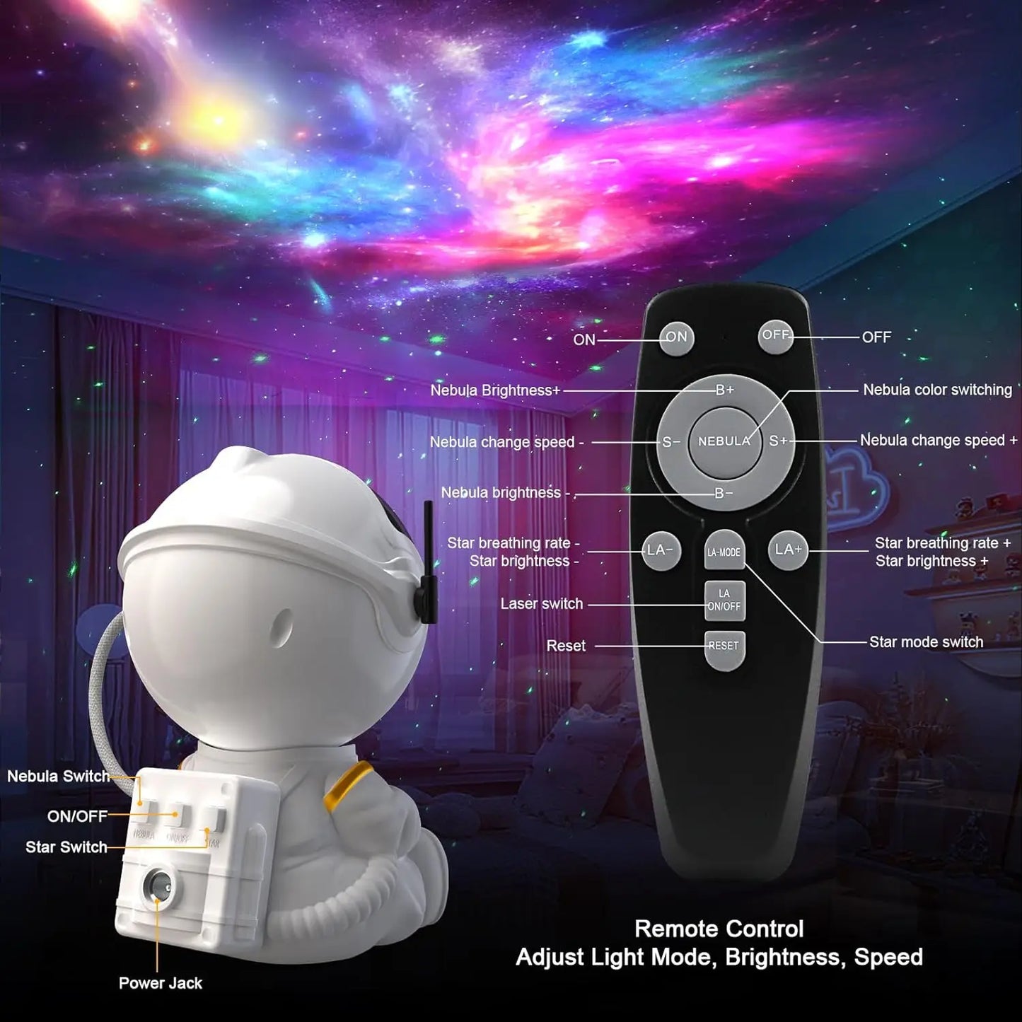 Galaxy Star Projector LED Night Light Starry Sky Astronaut Porjectors Lamp For Home Decoration Bedroom Room Decor Children Gifts